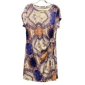 FYLO Stretchy Print Dress Size XL Side Tie‎ Front Gold Bar Keyhole